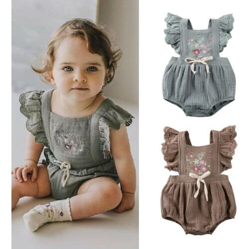 Newborn girl ruffle floral romper sleeveless baby rompers for infant baby girl clothes