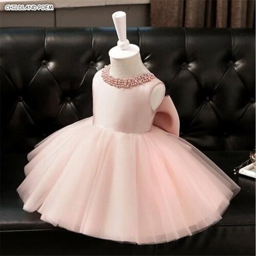 Kids Dresses For Girls Pearl Collar Big Bow Princess Wedding 1st Birthday Party Toddler Girls Dress Teenage Prom Ball Gowns