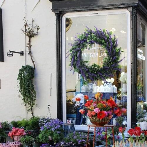 High Quality Lavender Wreath Artificial Green Leaves Flower Wreath for Front Door Wedding Party Decor