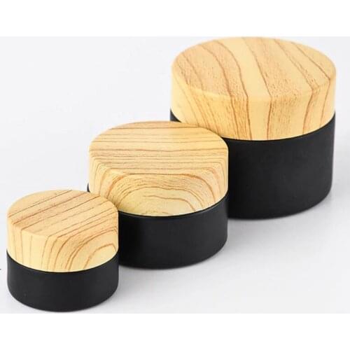 Wood Grain Lid Matte Black Cosmetic Face Cream Bottle Portable Outdoor Travel Refillable Bottle Cosmetic Container