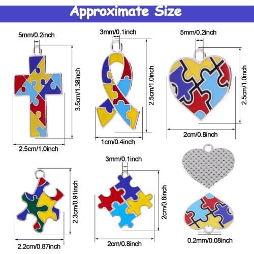 Hot Selling Enamel Autism Awareness Jigsaw Puzzle Piece Charms Pendant Fit DIY Bracelet & Necklace Jewelry Making 25pcs/lot