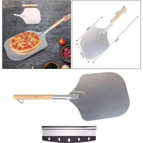 Aluminum Alloy Pizza Peel Spatula Cake Lifter Paddle Shovel with Detchable Wooden Handle