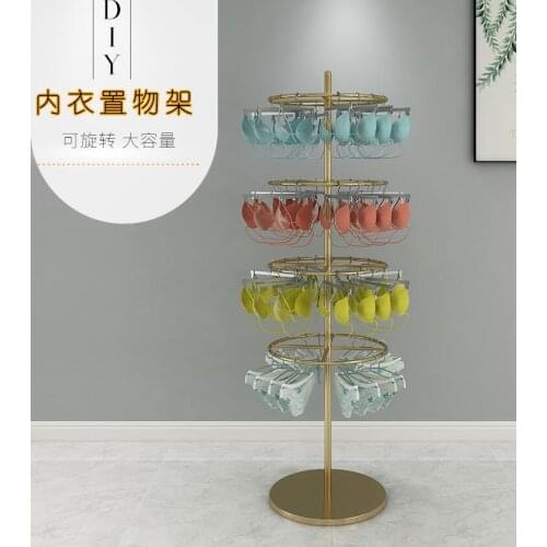 Clothing store hanging underwear display stand floor-standing shorts socks bra shelf island round rotating shelf