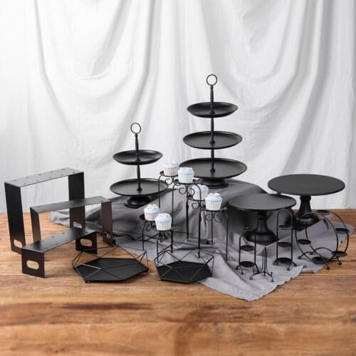 Matt Black Dessert Showcase Metal Wedding Cake Stands Table Cupcake Plates for Home Party Bakeware Dinnerware Tools Tray
