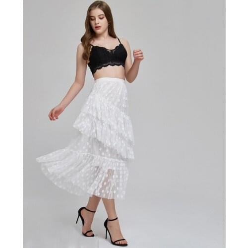 Fashion Vintage Ball Gown Women Sweet Girls Polka Dot Mesh Long Skirt Tulles Female Casual Bottoms High Waist Ruffles Skirts