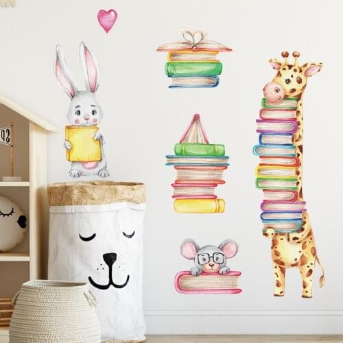 Cartoon Giraffe Rabbit Book Wallpaper Children Bedroom Porch Wall Decoration Wall Sticker Self-Adhesive