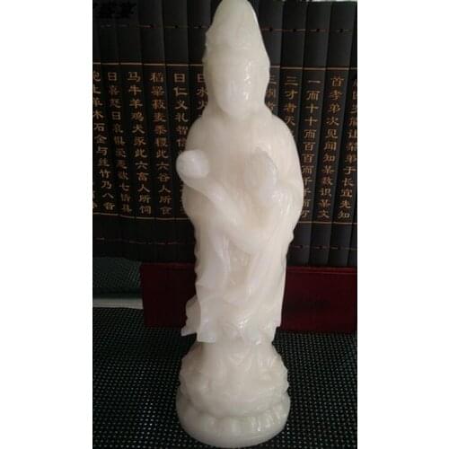 Natural Afghan White Goddess of Mercy Decoration Jade Stone freely Avalokitesvara Buddha Guanyin Statue