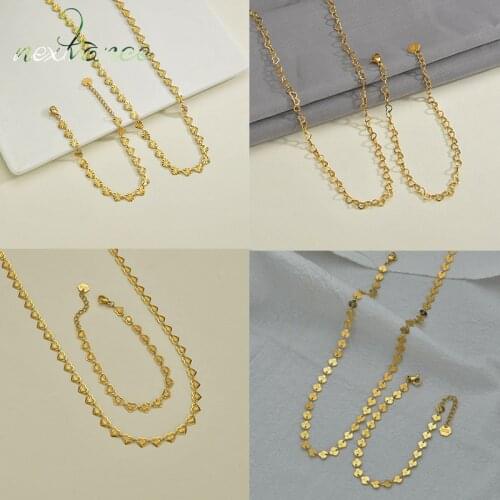 Nextvance Popular Trend Stainless Steel Set Necklace Bracelet Heart Shell Hollow Out Women Couple Girl Valentines Day Girft