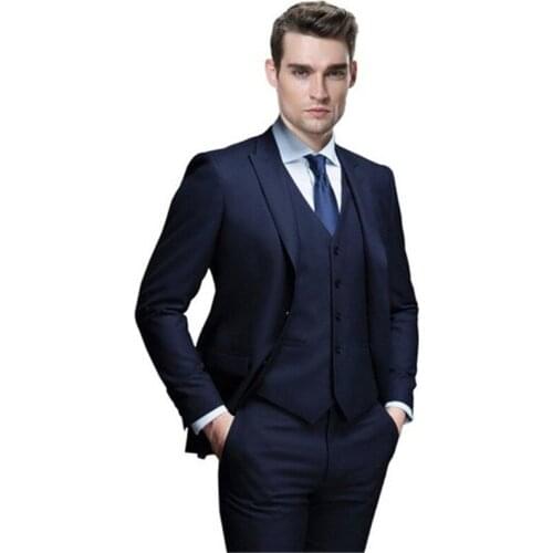 Newest Arrival 3 Pieces(Jacket+Pants+Vest) Wedding Event Party Groom Latest Tailor Made Navy Blue Men Formal Occasion Tuxedos