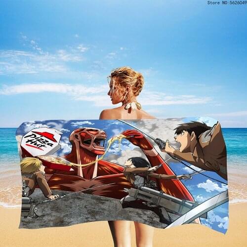 Anime attack on Titan Beach towel Summer towels Bad Japan Cartoon Bad towel Travel Swimming Towels Quick drying Under 10