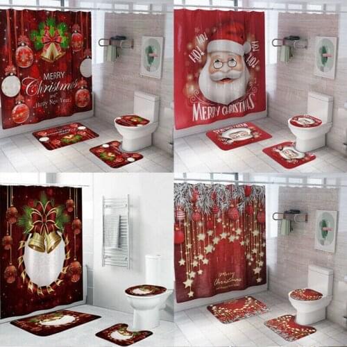 Christmas Snowman Shower Curtain Anti-slip Bathroom Carpet Toilet Cover Pad Christmas Pendant Party Supplies