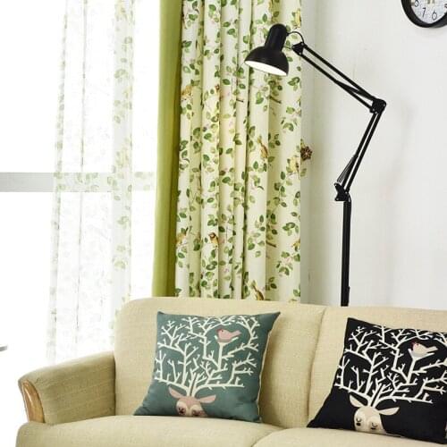 Modern Fresh and Simple Little Bird Green Leaf Printing Curtains for Living Room Bedroom Balcony Thick Linen Fabric Curtains