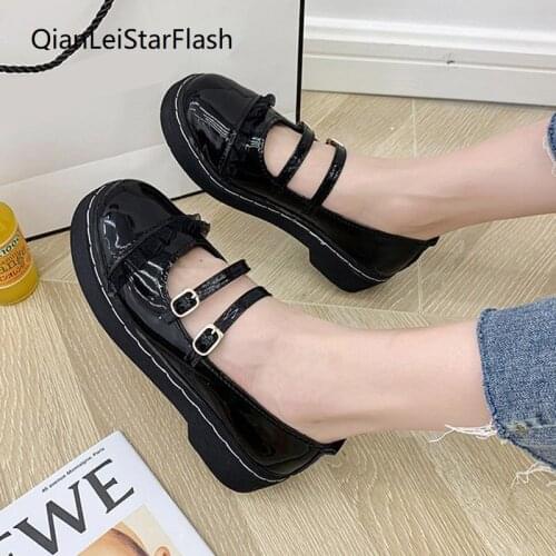 Spring Autumn Lolita Shoes Double Buckle Mary Janes Shoes Women Flats Lace Girls Shoes Black Slip on Shoes zapatos mujer