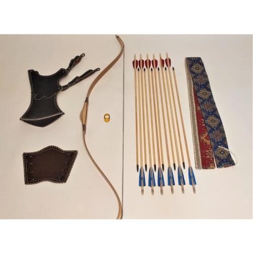 TURKISH OTTOMAN ARCHERY SET 30-45 lbs TRADITIONAL LAMINATED WOODEN BOW - 12 Pcs ARROWS - QUIVER - ARMGURAD - THUMBRING