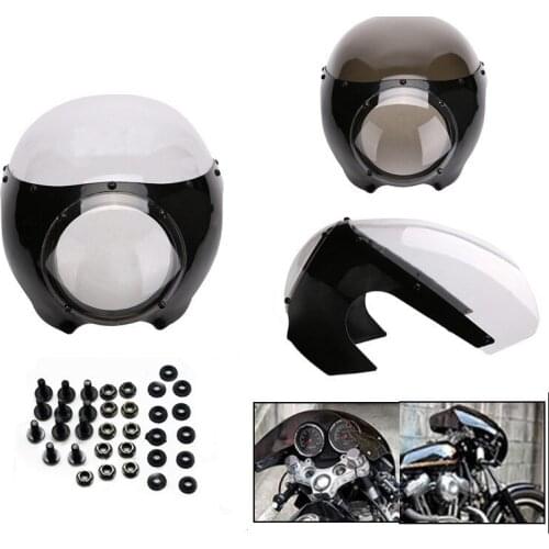 5 3/4" Headlight Fairing Windshield Screen Vintage Drag Racing Viper Cafe Racer Motorcycle For Harley Dyna Sportster Honda