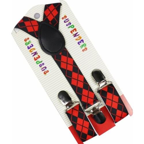 Winfox High Quality 2.5cm Wide Geometry Diamond Pattern Boys Red Plaid Suspenders Kids oddler Baby Suspender Pants