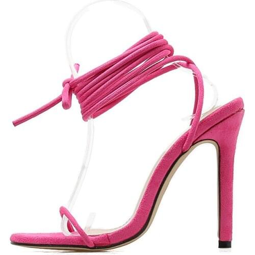 2020 Gladiator Elegant Woman Sandals Pink Peep Toe High Heels Pumps Cross-Tied Ankle Strap Narrow Band Summer Sexy Dress Shoes