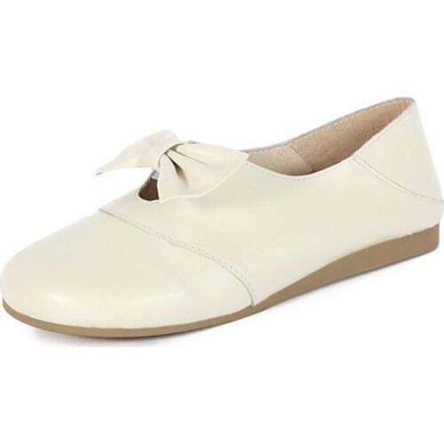 Women flats 2020 single oxford shoes fall Genuine Leather women shoes Slip On Round Toe Butterfly-knot soft Classics women shoes