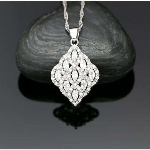 925 Silver Bridal Pendant Necklace for Women White Cubic Zirconia Crystal Wedding Accessories