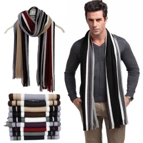 Winter Designer Scarf Men Striped Cotton scarf Shawl Wrap Knit Cashmere Bufandas Striped Scarves