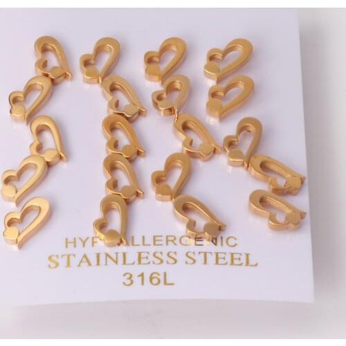 10 Pairs Heart Earrings Lovers Gift Stainless Steel Gold Color Push Back Jewelry Women Fashion Small Earrings Party Wedding
