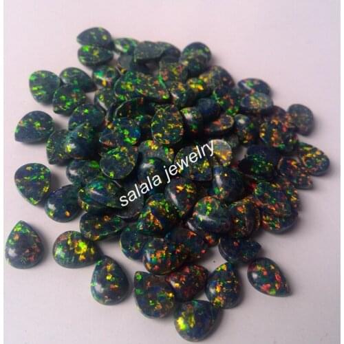 100pc/lot Free Shipping 6x8mm OP32 Synthetic Pear Black Fire Opal Pear Cabochon Fire Opal Stone Price for Body Piercing Jewelry