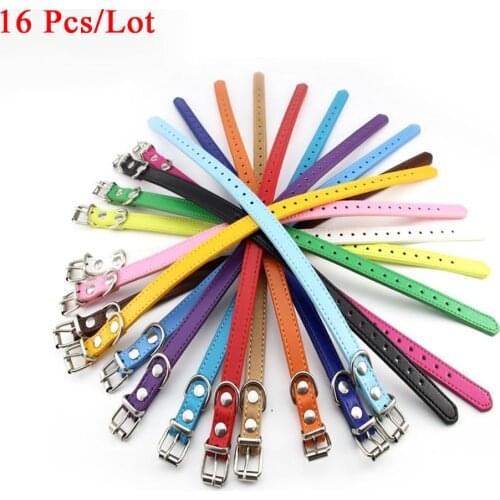 16 Pcs 16 Different Colors PU Leather Small Dog Collar Adjustable Puppy Neck Strap Pet Collar for Cat Dog Accesories 19cm-32cm