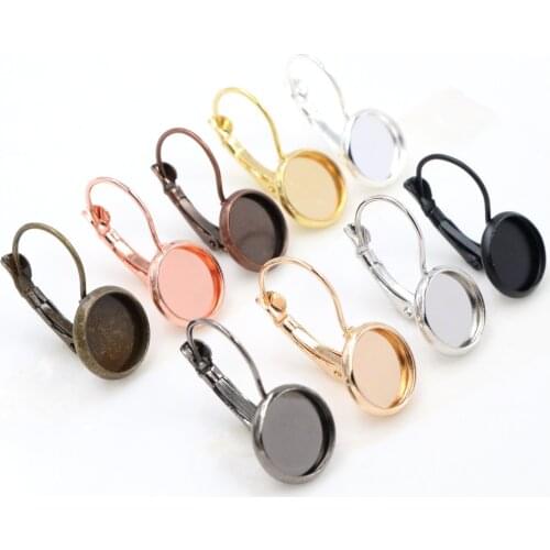 8mm 10mm 10pcs 9 Colors Plated French Lever Back Earrings Blank/Base,Fit 10mm Glass Cabochons,Buttons;Earring Bezels