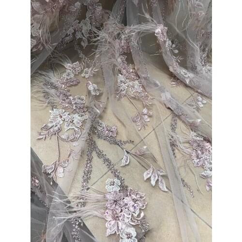 African Tulle Lace Fabric ZH-686814 with feather Luxury African French Lace Fabric with best Quality
