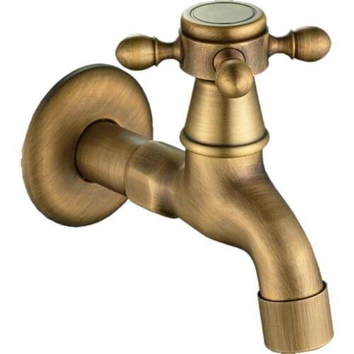 Antique Vintage Brass Wall Mounted Swivel Knob Water Faucet Taps Garden Bathroom Basin Faucet Mop Water Machine Tap