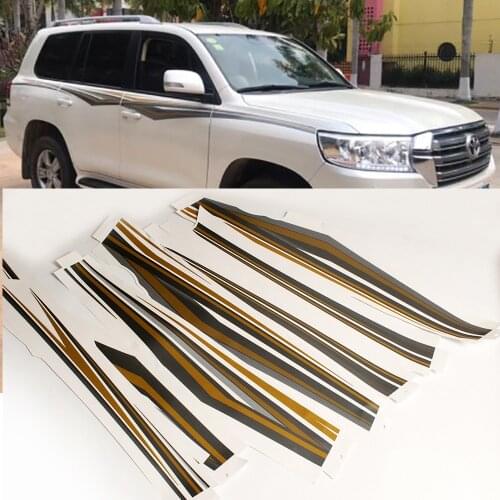 Car Sport Stripes Vinyl Decals Auto Door Side Skirt Decor Stickers for Toyota Land Cruiser LC200 2016 -2019 2020 Accessories