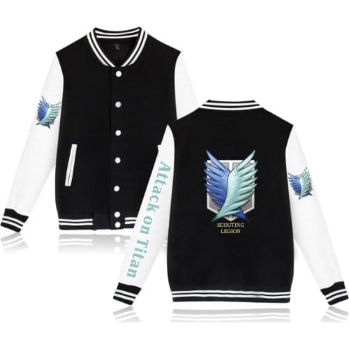 Attack on Titan Baseball Uniform Wings Of Freedom Fleece Coat Japan Anime Tracksuit Men Bomber Jacket Winter Streetwear Harajuku