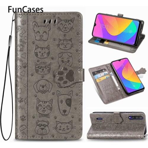 Cat Footprints PU Leather Flip Case For armor Xiaomi CC9 Vintage Caso Book Phone Cases sFor Portable Xiaomi carcaso CC 9 E 9E