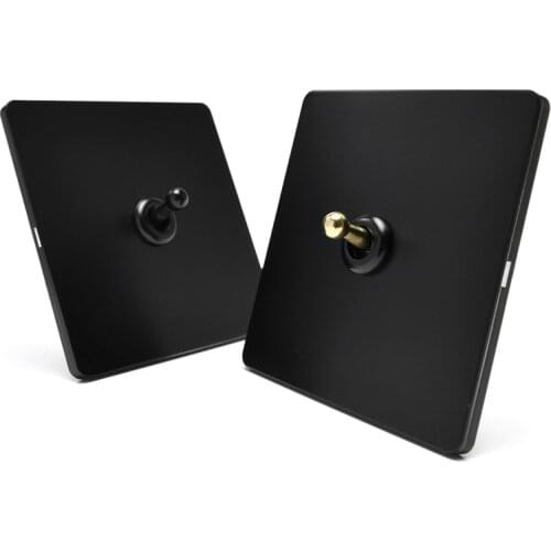 Black 1-4 Gang 2 Way Retro Toggle Switch Stainless Steel Panel Copper Lever Wall Light Switch EU Socket