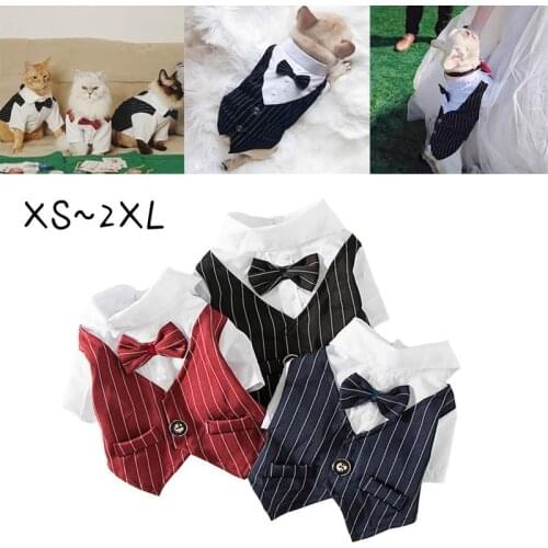 Gentleman Dog Clothes Pet Wedding Suit Formal Shirt Small Dogs Bowtie Tuxedo Cats Outfit For Chihuahua Pug Costume