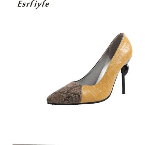 ESRFIYFE 2020 New Arrive Thin High Heels Shoes Woman Sexy Snakeskin Grain Pointed Toe Womens Shoes Spring Summer Party Shoes