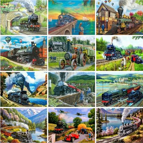EverShine 5D DIY Diamond Embroidery Train Cross Stitch Diamond Painting Kits Landscape Handwork Hobby Gift Home Decoration