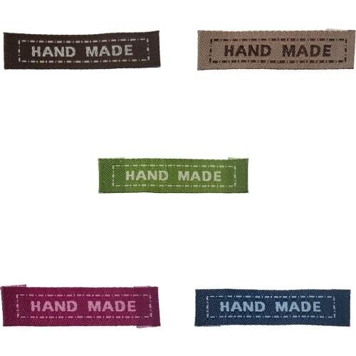 Cotton Woven Printed Labels DIY Scrapbooking Craft Rectangle Mixed Message " Hand Made " 4.5cm x1.1cm(1 6/8" x 3/8"), 200 PCs