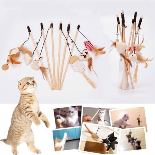 40cm Pet Cat Teaser Toys Feather Linen Wand Cat Catcher Teaser Stick Cat Interactive Toys Wood Rod Mouse Toy 1Pcs