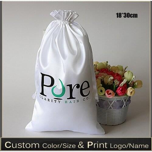 Custom Satin Hair Extension Bag for Packaging Jewelry/Makeup/Gift/Wedding/Party/Storage/Shoe Bags Silk Dustproof Pouches