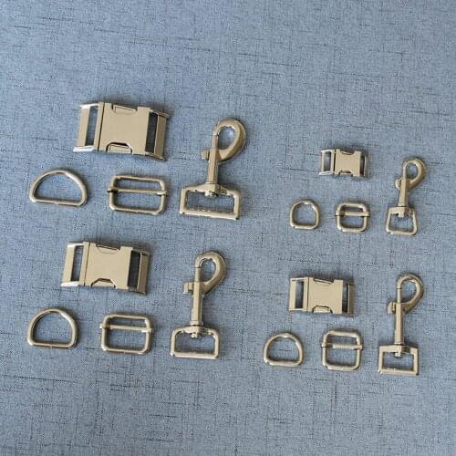 50 Sets 15mm/20mm/25mm/32mm Silver Metal D Ring Snap Hook Adjustable Release Buckle DIY For Paracord Pet Dog Leash Accessories