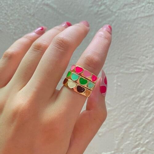 New Ins Sweet Two Color Heart Drop Oil Love Ring Temperament Cute Heart Ring For Women Girls Fashion Jewelry Gift