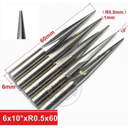6mm*10degree*R0.5*60L,CNC solid carbide wood End Mill,woodworking router bit,Taper ball nose milling cutter,deep relief