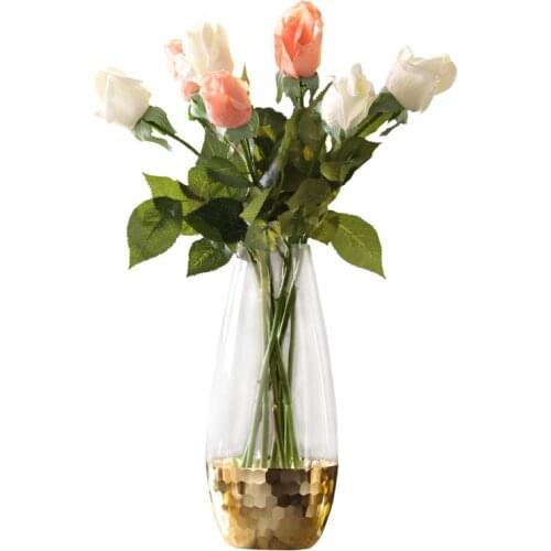 Creative Glass Vase Gilded Gold Base Dried Flower Arrangement Vases Living Room Office Furnishings Home Decoration Modern
