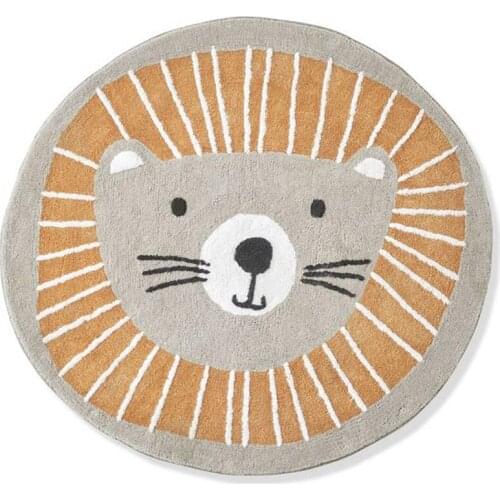 Cartoon Round Carpet Lion Printed Nordic Thickened Anti-Fall Mat Bedroom Bedside Children Game Crawling Mat