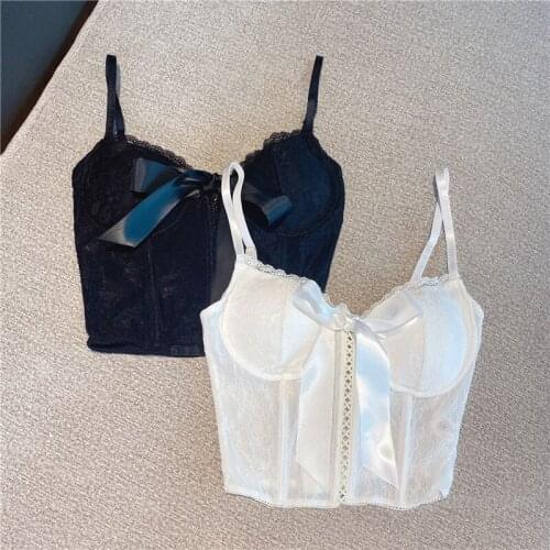 Lace Bra for Women New Temperament Satin Bow Camisole Tank Top Female Clothes White Black Nancylim