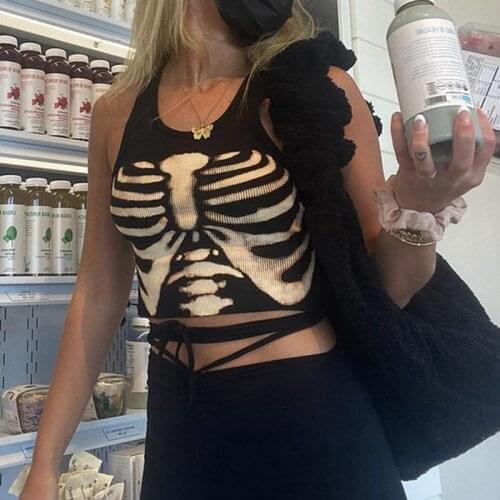 Y2K Gothic Printed Black Tank Top Harajuku Vintage Cute Casual Camisole Women Summer Clothes E-girl Aesthetic Mini Vest Tees