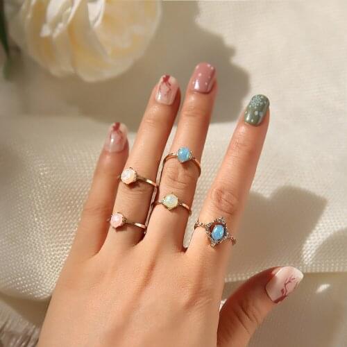 2021 Candy Sweet Acrylic Womens Ring With Stone 5Pcs Vintage Trendy Rings On Phalanx Xmas Gift Party Hand Accessories Trinkets