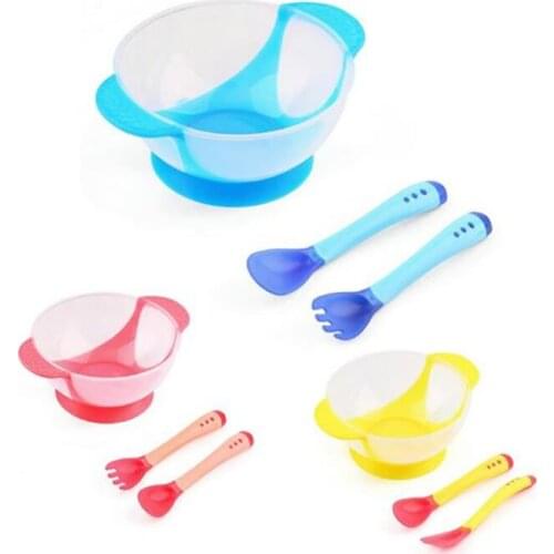Baby children sucker cutlery set baby rice bowl sucker bowl soft spoon warm spoon food supplement bowl plate dish spoon feeding