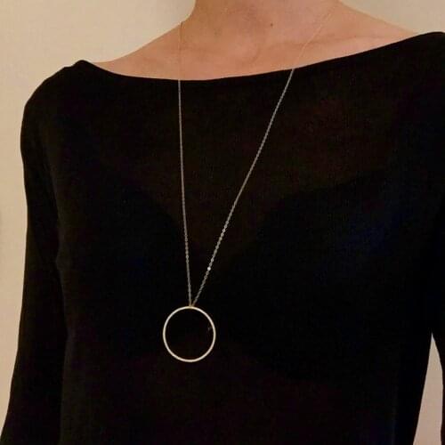 Gold Color Round Circle Pendant Necklace For Women Simple Design Long Statement Necklaces Girls Fashion Jewelry A383